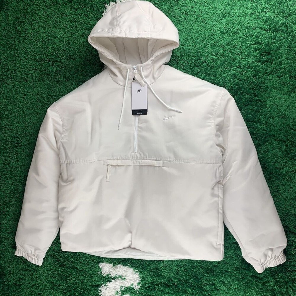 Nike Solo Swoosh Satin Anorak Jacket White Men’s size Large NEW DR0839-030
